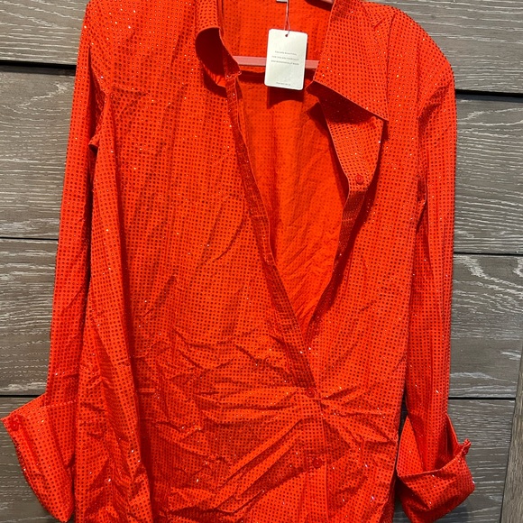 HANIFA LIAH ORANGE CRYSTAL SHIRT - Picture 4 of 7